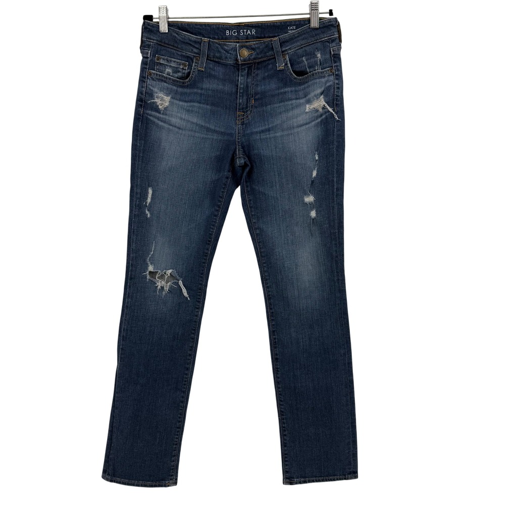 Big Star Kate Relaxed Straight Leg Distressed Jeans Medium Wash‎ Womens Size 27R